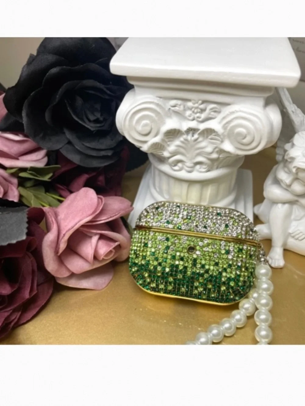 2 items.AirPods 1/2/pro1 Rhinestone gradient bling case with pearl chain